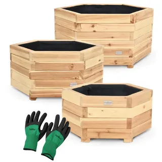 deluke Pflanzkasten 6-eckig 3er Set 60 x 30 cm Braun