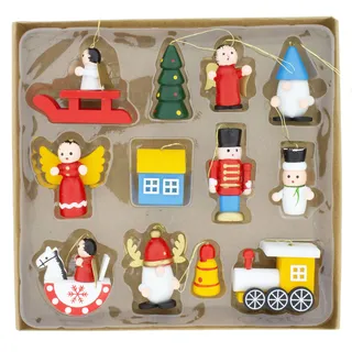 12 x Baumhänger aus Holz - 12 Modelle - Baumschmuck aus Holz - Christbaumschmuck aus Holz - Weihnachtsbaumschmuck aus Holz zum Hängen