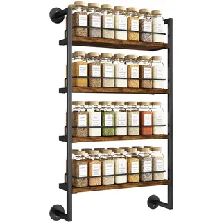IBUYKE Gewürzregal Wand,4 Etagen Gewürzregal Hängend,Große Gewürz Organizer Für Bis Zu 50 Gläser,Gewürzschrank Holz Für Küchen Schranktür,Bad,Speisekammer,Braun TLJ016H