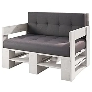 sunnypillow Palettenmöbel Europaletten, Weiß Sofa 120x80cm | Indoor & Outdoor, Lounge gartenmöbel Holz gartenmöbel Set, Lounge möbel Terrasse Balkon loft Stil Paletten Palette