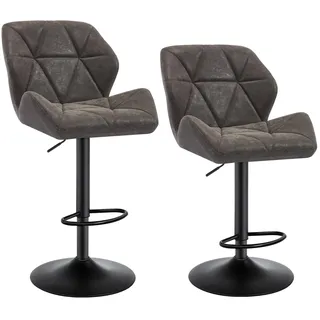 Woltu Barhocker 2er Set, Barstuhl Tresenhocker Bistrohocker mit Rückenlehne, höhenverstellbar, 360° drehbar, Kunstleder Stahl, Grau - Grau