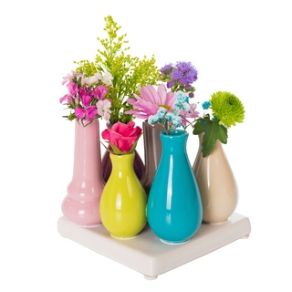 Jinfa Deko Vasen Set aus 7 Vasen in bunt auf einem Tablett