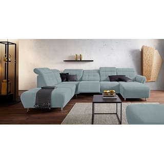Places of Style Wohnlandschaft Manhattan U-Form, 2 Sitze mit elektrischer Relaxfunktion, verstellbare Armlehnen blau