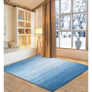 OTTO home Wollteppich Lessach, rechteckig, Höhe: 14 mm, Handweb Teppich, mit modernem Farbverlauf, reine Wolle, handgewebt blau 60 cm x 90 cm x 14 mm
