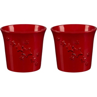 Übertopf CREATIV DECO "Weihnachtsdeko rot" Pflanzgefäße Gr. H: 17,00 cm, rot Weitere Weihnachtsdeko mit Sternen-Relief