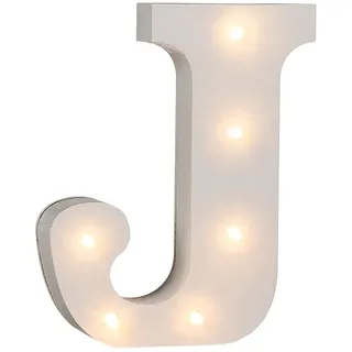 Holz Buchstabe "J" beleuchtet mit 6 LED Lichtern, batteriebetrieben, ca. 16 cm, Weiß