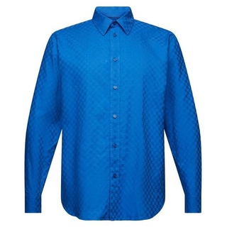 Esprit Langarmhemd Baumwollhemd mit Jacquardmuster blau