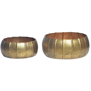 Wohnling Blumentopf (Blumenschale 2er Set Metall Gold Rund), Pflanzenkübel 2-teilig, Blumenkübel Pflanzgefäß goldfarben