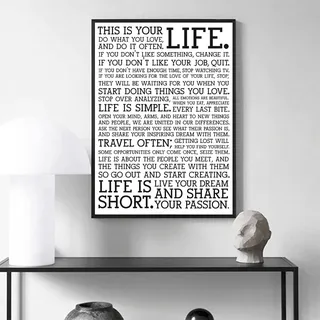 HMXQLW Schwarz-weiße Wandbilder This is Your Life Bilder kunstdrucke Wohnzimmer Deko,Leinwandbilder Poster und Drucke Wandkunst Schlafzimmer Rahmenlos (40X60CM)