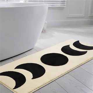 Decozion Boho Moon Badematte, 133,3 x 52,1 cm, Hexen-Design, rutschfest, wasserabsorbierend, Halbmond-Badezimmerteppich, Schwarz