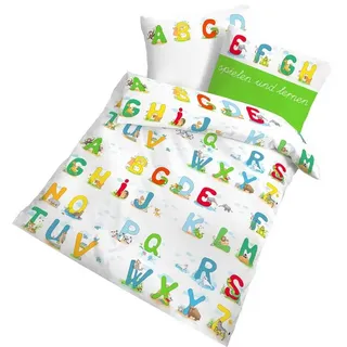 DOBNIG Babybettwäsche Biber Kinderbettwäsche 2tlg. 100x135 cm Alphabet bunt Lernmotiv, Biber, 2 teilig, Lernspaß im Bett mit buntem Alphabet-Design für Kinder Herbst Winter bunt