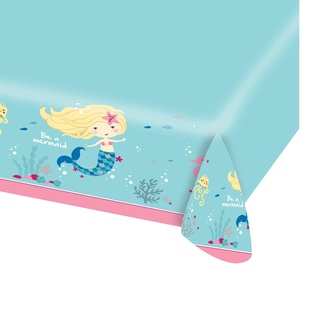 Amscan 9903034 - Papiertischdecke Meerjungfrau, Größe 115 x 175 cm, wasserabweisend, 3-lagig, Be a Mermaid, Seepferd, Kinderparty, Mottoparty, Geburtstag