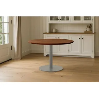 Bistrotisch rund mit Schweizer Kante Akazienholz nussbaum massiv 110 cm Säulengestell silber BRASILIAN - Braun