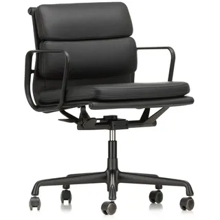 Vitra - EA 217 Soft Pad Bürostuhl beschichtet tiefschwarz mit Armlehnen, drehbar, Leder Premium F nero (Hartbodenrollen)