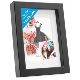 PHOTOLINI Bilderrahmen 3D-Objektrahmen zum Befüllen mit Passepartout und Glasscheibe, für 1 Bilder (1 Einzelrahmen), Rahmen 13x18 cm für Objekte bis 1,5 cm Tiefe zum Basteln & Verschenken schwarz 13 cm x 18 cm