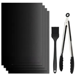 BBQ Grillmatte für Gasgrill | 4er Set Grillmatten Teflon Grillplatte,Antihaft Grill Matte Backmatte (40 * 60CM), Wiederverwendbar Grill Matten für Gasgrill, Verbesserter Backpapier PFOA-Fre (40*60cm)