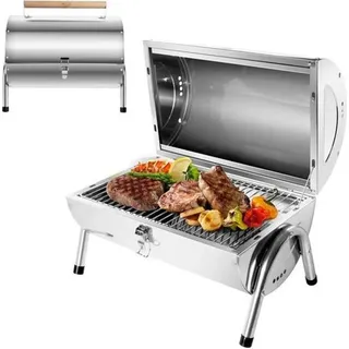 SunJas Holzkohlegrill CA-S22A, Reisegrill Edelstahl Campinggrill Klappgrill Koffergrill Tischgrills