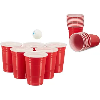 Relaxdays 200 x Beer Pong Becher, stabiler Plastikbecher, Partybecher 16 oz/ 473 ml, Trinkbecher Softdrinks u. Bier, rot
