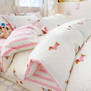 Nayoroom Bettwäsche-Set 155x220cm Mikrofaser Rosa Dackel Gestreift