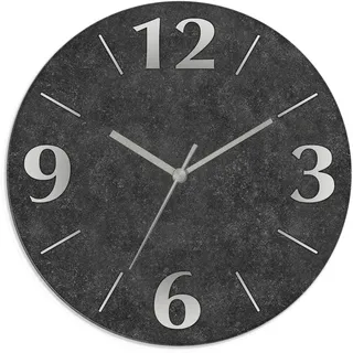ARTLAND Wanddeko Wanduhr ohne Tickgeräusche aus Glas Funkuhr Ø 30 cm Rund Lautlos Ø 30 cm Granitoptik Gesteinoptik Anthrazit J4XM