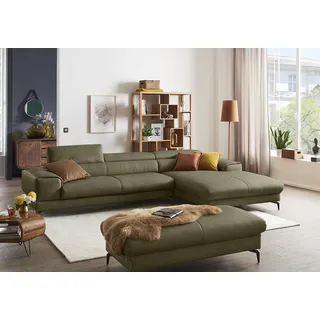 Ecksofa W.SCHILLIG "piedroo, Designsofa mit tollem Sitzkomfort, bequem und elegant, L-Form", grün (camouflage z69), B:343cm H:70cm T:193cm, Longlife Xtra-Leder Z69: Das feinnarbige, gedeckte Softleder Z69 besticht durch seine außergewöhnliche Weichheit im trendigen »Vintage-Look«, Hautstärke 0, 9 - 1, 1 mm, Sofas, Ecksofa, Kopfteilverstellung, wahlweise mit Sitztiefenverstellung, Breite 343cm