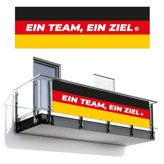 MuchoWow Balkonsichtschutz Deutschland Flagge - EM Ball 2024 - Fußball (1-St) Gartensichtschutz, Balkon Dekoration 90 cm hoch, 300x90 cm 300 cm x 90 cm
