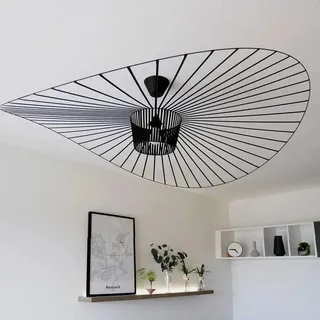Vertigo Lampe 80/100/120/140/170/200cm Pendelleuchte Vintage Hängelampe Modern Hut Wohnzimmer Kronleuchter (Licht Höhenverstellbar) Fiberglas/PU Hut Lichter E27 für Restaurant Schatten,Schwarz,140cm