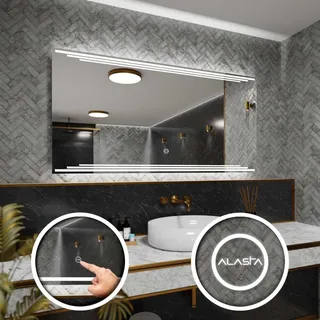 Badspiegel mit LED Beleuchtung und Touch-Schalter - Burma - 120 cm, 80 cm - Silber