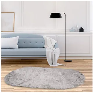 Rosnek Teppich Oval, zottelig, weich, rutschfeste Unterseite, für Sofas Bett, Schlafzimmer Wohnzimmermatte grau 140 cm x 200 cm