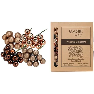 Inges Magic & Goodz 144 Glaskugeln am Draht 2cm Weihnachtskugeln Spiegelbeeren zum Basteln beige