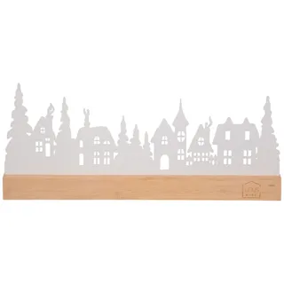 UNUS Aufsteller Häuserlandschaft mit Bäumen Winterdeko aus Metall mit Bambusfuß 30x13 cm Schwarz oder Weiß dekorative Silhouette für Fensterbank, Regal oder Tisch