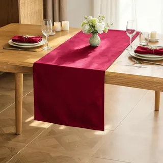 Tischläufer Rot 35 x 240 cm modern Tischdeko Samtoptikoptik | Tischläufer outdoor Lotuseffekt Durchsichtiger Läufer Wasserabweisend Dekoration für Küche Weihnachten Geburtstag Hochzeit