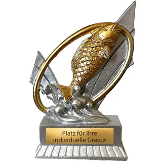 Angler Pokal 12 cm Trophäe - Fisch Award Resinfigur Silber Gold Graviert