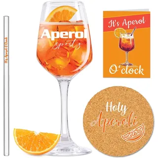Aperol Spritz Gläser, Aperol Spritz Sprüche Glas Strohhalme, Aperol Spritz Geschenkset, Set mit 1 Cocktailgläsern und 1 Glastrinkhalmen, Aperol Geschenk für Männer, Frauen (Aperol set)