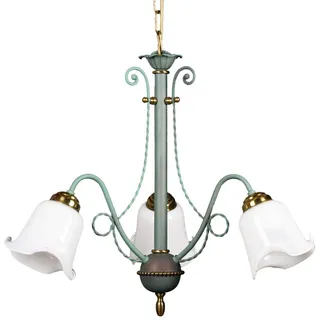 Pendellampe Messing grün retro Deckenlampe Jugendstil Wohnzimmer | Helios Leuchten 244021 klassische Hängelampe Messing Grün, Handgefertigtes Manufakturprodukt, Esstisch Esszimmer 3xE27