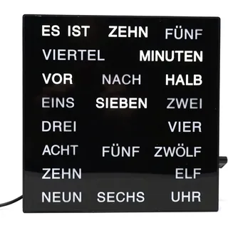 CBK-MS Uhr mit Deutscher LED Wort Anzeige Wortuhr schwarz 20x20 cm Tischuhr Wanduhr