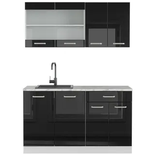 Vicco Küchenzeile R-Line 140 cm Schwarz Hochglanz/Weiß