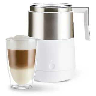 Tchibo Induktions-Milchaufschäumer, spülmaschinengeeigneter Rührbehälter, Einsatz und Deckel, warmer und kalter Milchschaum, für Latte Macchia... - Weiß