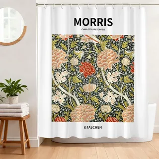 BREASOME William Morris Stil Duschvorhang 180x180 cm Anti-Schimmel Duschvorhang Blumen und Blätter Stoff Polyester Wasserdicht Badewanne Vorhang mit Ösen und 12 Haken
