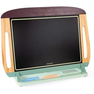 Janod - Holz Kreidetafel - Beidseitig Nutzbare Tragbare Maltafel mit Schieferseite und Whiteboard für Filzstifte - Rutschfester Ständer - Mit 2 Kreiden, 1 Filzstift, 1 Schwamm - Ab 3 Jahren, J09631