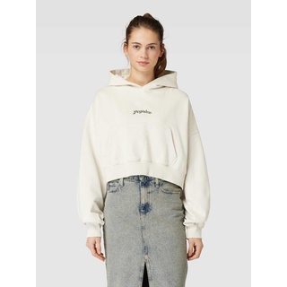 Oversized Cropped Hoodie mit Label-Print Modell 'ODDA', Offwhite, M