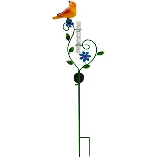 abc HOME | Gartenstecker Vogel mit Regenmesser | LEDs | Solarpanel | Lichtsensor | 80 cm H