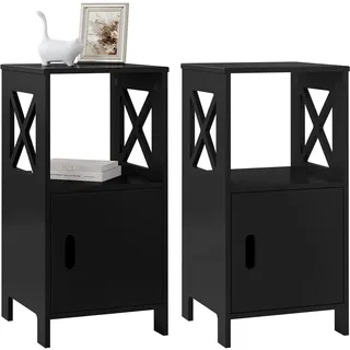 WOLTU Nachttisch, 2er-Set, Nachtschrank mit 1 offenem Fach und 1 Fach mit Tür, modernes Nachtkästchen, als Beistelltisch Sofatisch, für Schlafzimmer Wohnzimmer, Schwarz, 30x60x30 cm