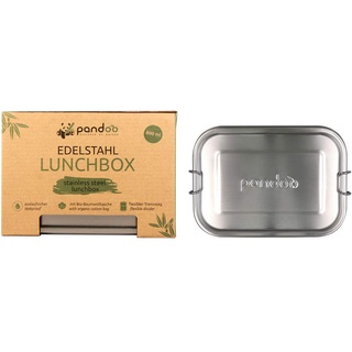 pandoo Edelstahl Lunchbox | 800ml | inkl. Baumwollbeutel, Divider und E-Book | auslaufsichere umweltfreundliche Brotdose Kinder & Erwachsene | Bento Box | flexibler Trennsteg