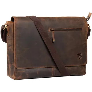 hodalump - Premium Echt-Leder Laptoptasche (bis 17 Zoll) als Umhängetasche - Notebooktasche für Damen & Herren zum Umhängen - Vintage Ledertasche als Schultertasche für Alltag & Business in braun - 41 cm x 11 cm x 30 cm