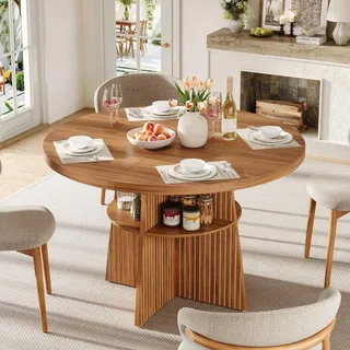 STILVORA Esstisch 110–150x110x77,5 cm ausziehbar für 2–8 Personen, Runder Esstisch mit integrierter Ablagefläche, Küchentisch in Walnussoptik - Braun