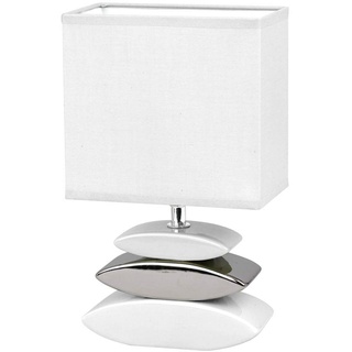 Honsel Beleuchtung Kleine LED Tischlampe Weiß mit Keramikfuß in Steinoptik & Stoffschirm eckig
