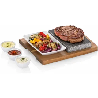 kela Granitstein Set 6 tlg COUNTRY, Heißer Stein mit Servierplatte, 3 Schälchen & Teller, Hot Stone Grill für 1-2 Personen