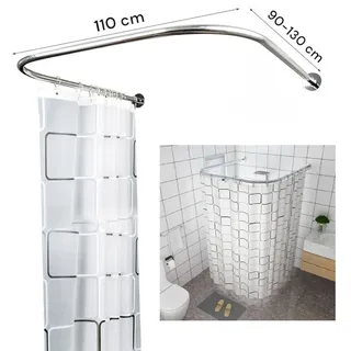 Duschvorhangstange U-Form ausziehbar halbrund 90-130 cm für Dusche – Flexible Winkelstange aus rostfreiem Edelstahl mit einfacher Montage