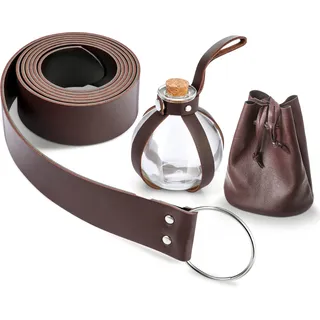 Sintege Halloween Zubehör Set, inklusive Mittelalterliche Medizin Lederbeutel mit Kordelzug, Halloween Kork Sphärische Trank Glasflasche und Mittelalterlicher Ledergürtel - wie abgebildet